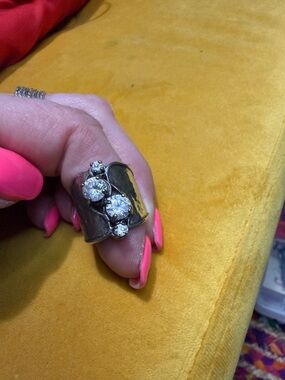 Wide STERLING Silver Ring with Clear Crystal Accents - Women Jewelry